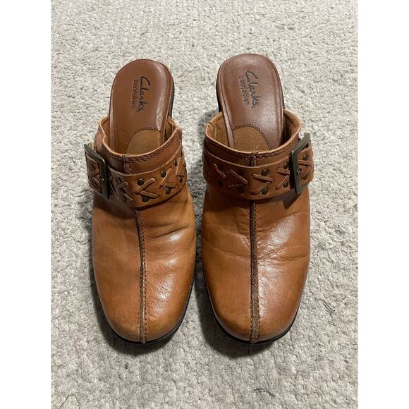 Clarks Bendables Leather Clogs Slip On Mules Women's Size 9.5 M Shoes Tan 83546 - Picture 9 of 11